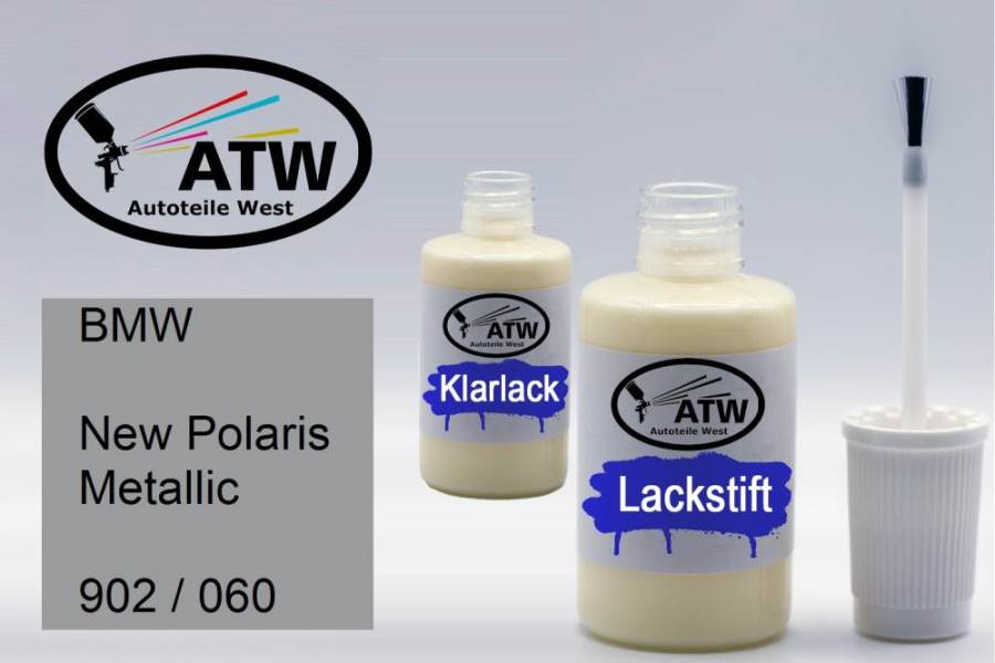 BMW, New Polaris Metallic, 902 / 060: 20ml Lackstift + 20ml Klarlack - Set, von ATW Autoteile West.